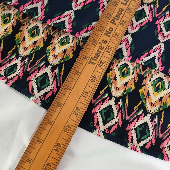 Minteau Couture 16(XL) Halter Dress A Line Navy/Pink/Green Cut-Out Neck Lined - Picture 9 of 11